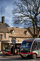Rural public transport, a Cotswold Discoverer Bus in Northleach, Gloucestershire, UK. March 2014.