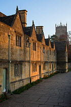 Almshouses and St. James' church at Chipping Campden, Gloucestershire, UK. April 2015.