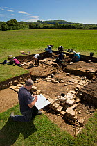 An archaeological dig at a 3rd century roman villa, Doynton near Bath, South Gloucestershire, UK. May 2015.