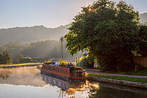 Autumn mist on Kennet and Avon Canal, Dundas Aquaduct, Bath, UK. September 2015.