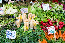 Asparagus and fresh vegetables in Rialto Market Venice, Italy, April.