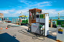 Waterside fuel station pumps, Venice, Italy, April.