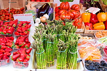 Fresh vegetables including asparagus, Venice, Italy, April.