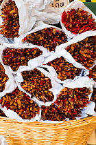 Dried chillies for sale in Venice, Italy, April.