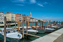 Venetian water taxis mooring point, Venice, Italy.