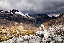 Dark clouds and rock pile in Huascaran National Park, Andes, Peru, November 2013.