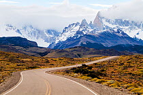 Route 40 in the Patagonian steppe, Argentina, approaching El Chalten and the Fitzroy Mountains, January 2014. (This image may be licensed either as rights managed or royalty free.)