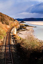 Coastal railway line at Aberdovey, West Wales, January 2015.