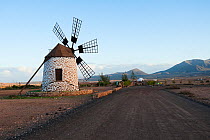 Historic windmill on Fuerteventura, Canary islands, Spain, December.