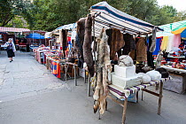 Wolf and other animsl fur skin for sale at the 'Vernissage' weekend market in Yerevan city, Armenia