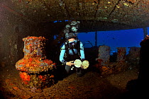 A diver on the Mariana wreck, Paros Island, Greece, Aegean Sea