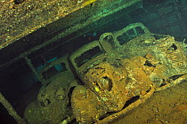 The hold with three Fiat 1100 of the Umbria wreck, Sudan, Red Sea