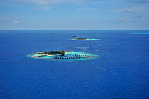 Aerial view of the islets and the lagoons which make the atoll, Maldives, Indian Ocean