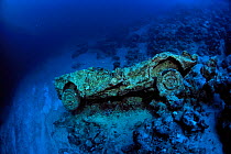 The wreck of a pick-up or a van in Shaab Suedi also called Toyota Reef, the reef where the Blue Bell / Belt sank in 1977 with its load of cars and vans, Red Sea, Sudan