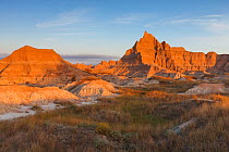 Eroded landscape, Sandstone striations and erosional features, Badlands National Park, South Dakota, USA September 2014.