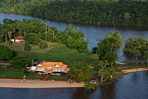 Aerial view of Baganara Resort on the Essequibo river, Guyana, South America