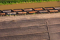 Aerial view of sugarcane barges (punts) East Guyana, South America