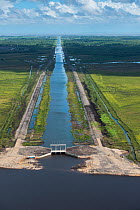 Hope canal, an irrigation canal in East Demerara Water Conservancy (for sugar cane and rice production) coastal area of Guyana, South America