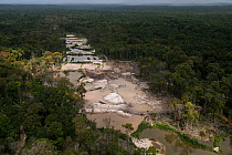 Aerial view of gold mining in Arimu, Guyana, South America