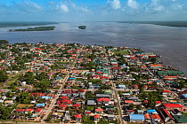 Aerial view of Bartica town on the Essequibo river, Guyana South America