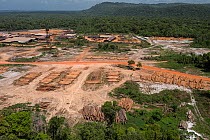 Aerial view of Logging camp in the middle of rainforest, Rupununi, Guyana, South America