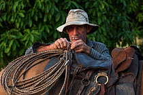 Tommy Kenyon, cowboy on Saddle Mountain (cattle) Ranch, Rurununi savanna, Guyana, South America