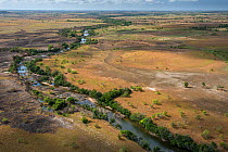 Aerial view of Rupununi river, Rupununi savanna, Guyana South America