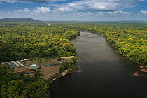 Iwokrama Lodge, tourist accommodation in Iwokrama Reserve, on the Essequibo river, the longest in Guyana, South America