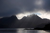 RF - Dark clouds at Undine Harbour, South Georgia. January 2015. (This image may be licensed either as rights managed or royalty free.)