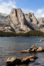 Cathedral Peak from Middle Lake, Popo Agie Wilderness, Wind River Range, Shoshone National Forest, Wyoming, USA. September 2015.