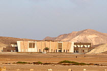 Hotel and museum designed to blend in with  surrounding mountains at Ras Al Jinz Turtle Reserve, a popular tourist destination, Oman, November 2012.