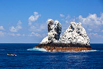 Roca Partida,  a small rock island covered in white bird guano  in the Revillagigedo Archipelago Biosphere Reserve, Socorro Islands, Western Mexico