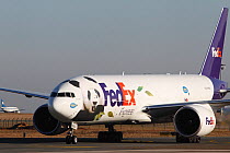 Panda Express, a Boeing 777 carrying the pair of Giant Pandas (Ailuropoda melanoleuca) Huan Huan and Yuan Zi arriving at Charles de Gaulle Airport, Paris. 15th January 2012