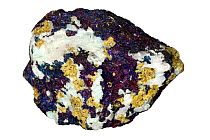 Chalcopyrite, copper iron sulfide, a copper ore, with calcite. from Zacatecas, Mexico.