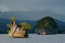 Limestone islands and shoreline of Kabui Bay, Gam and Waigeo Islands, West Papua, Indonesia.