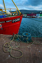 Fishing boat moored in Portmagee harbour, County Kerry, Republic of Ireland. September 2015.