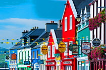 Colourful painted house facades in Dingle village, Dingle Peninsula, County Kerry, Republic of Ireland. September 2015.