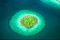 Aerial view of small coral island, Western Provinces, Solomon Islands.
