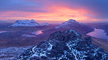 Stac Pollaidh at sunrise, Inverpolly, Highlands of Scotland, UK,  February.