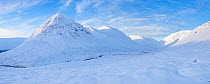 Panorama of Carn Toul and the Lairig Ghru in full winter conditions, Mar Lodge Estate, Cairngorms, Highlands of Scotland, UK, January 2016.