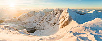 Panoramic view of An Teallach in full winter conditions. Ullapool, Highlands of Scotland, UK, January 2016.