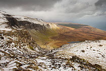 View along Trotternish Ridge in winter, Isle of Skye, Scotland, UK, March 2014.