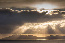 Stormy skies over Soay and Loch Scavaig from Isle of Skye, Inner Hebrides, Scotland, UK, October 2013.