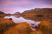Beinn Eighe ridge and Liathach reflected in loch at dawn, Torridon, Wester Ross, Scotland, UK, October 2015.