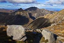 Cir Mhor and Casteal Abhair from North Goatfell, Goatfell Range, Isle of Arran, Scotland, UK, October 2013.