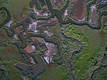 Aerial view of saltmarsh between Wells and Stiffkey  on Holkham National Nature Reserve North Norfolk August