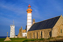The Pointe Saint Mathieu with its signal station, lighthouse and abbey ruins, Finistere, Brittany, France, September 2015