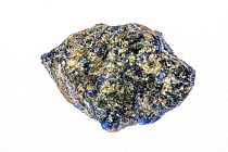 Sodalite, royal blue tectosilicate mineral specimen, on white background