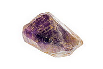 Amethyst specimen, violet variety of quartz on white background