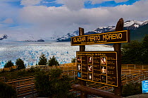 Look out point and sign with rules for visiting and viewing  Perito Moreno Glacier Parque Nacional , Los Glaciares, Santa Cruz, Patagonia Argentina